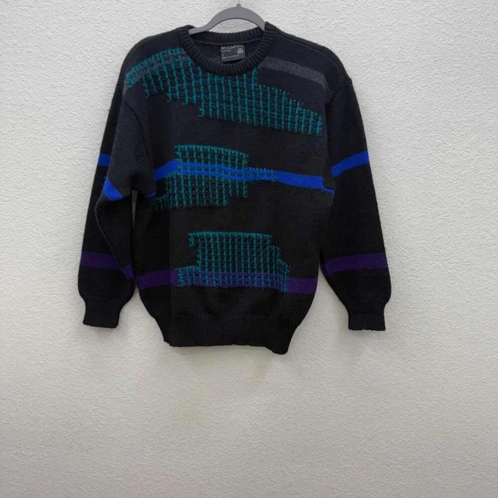 VTG Coogi Australia Pure Wool Black Knit Crewneck Pullover Sweater Mens sz Small